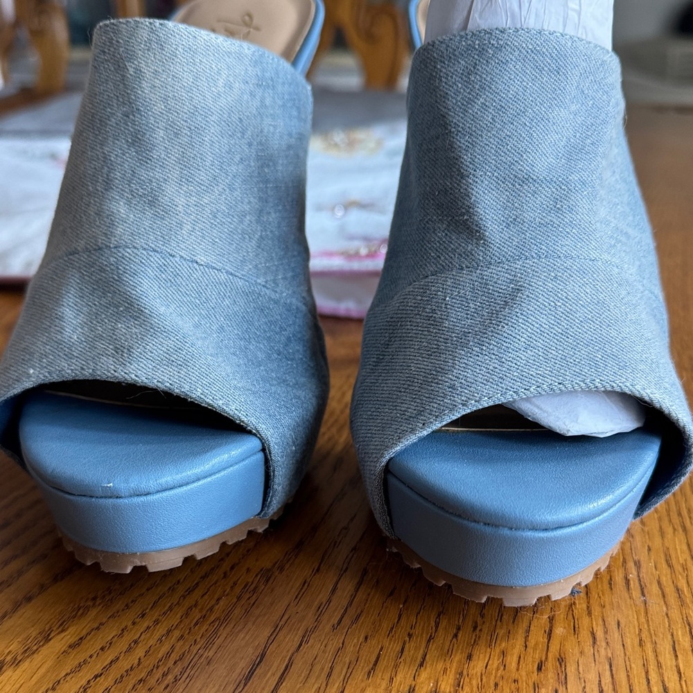 Thalia Sodi Light Blue Denim Open-Toe Stiletto Mules - Like NEW! - Picture 4 of 12